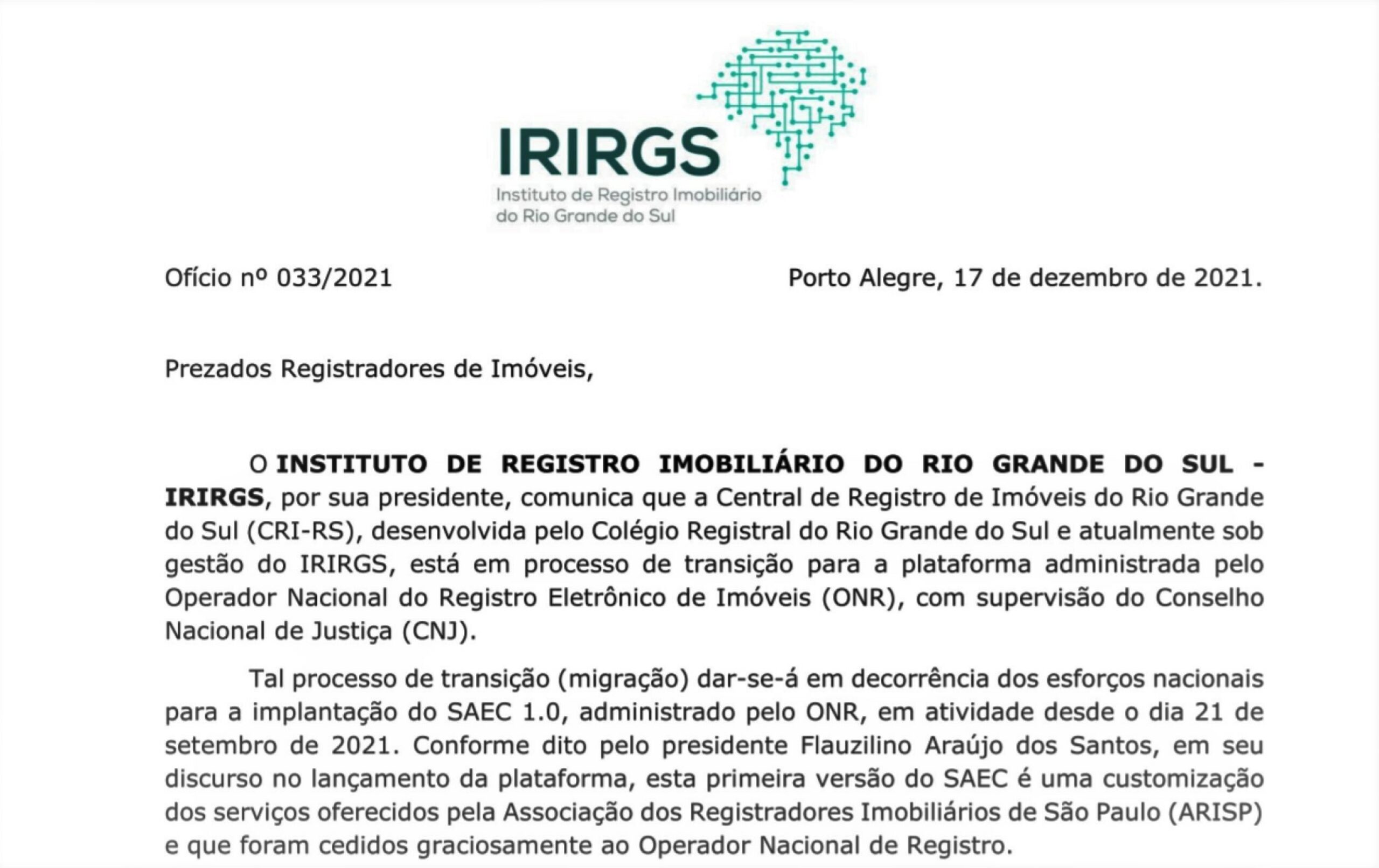 IMAGEM COMUNICADO IRIRGS EXPEDIDO POR SUA PRESIDENTE DENISE ALBAN SCHEIBLER Scaled 1