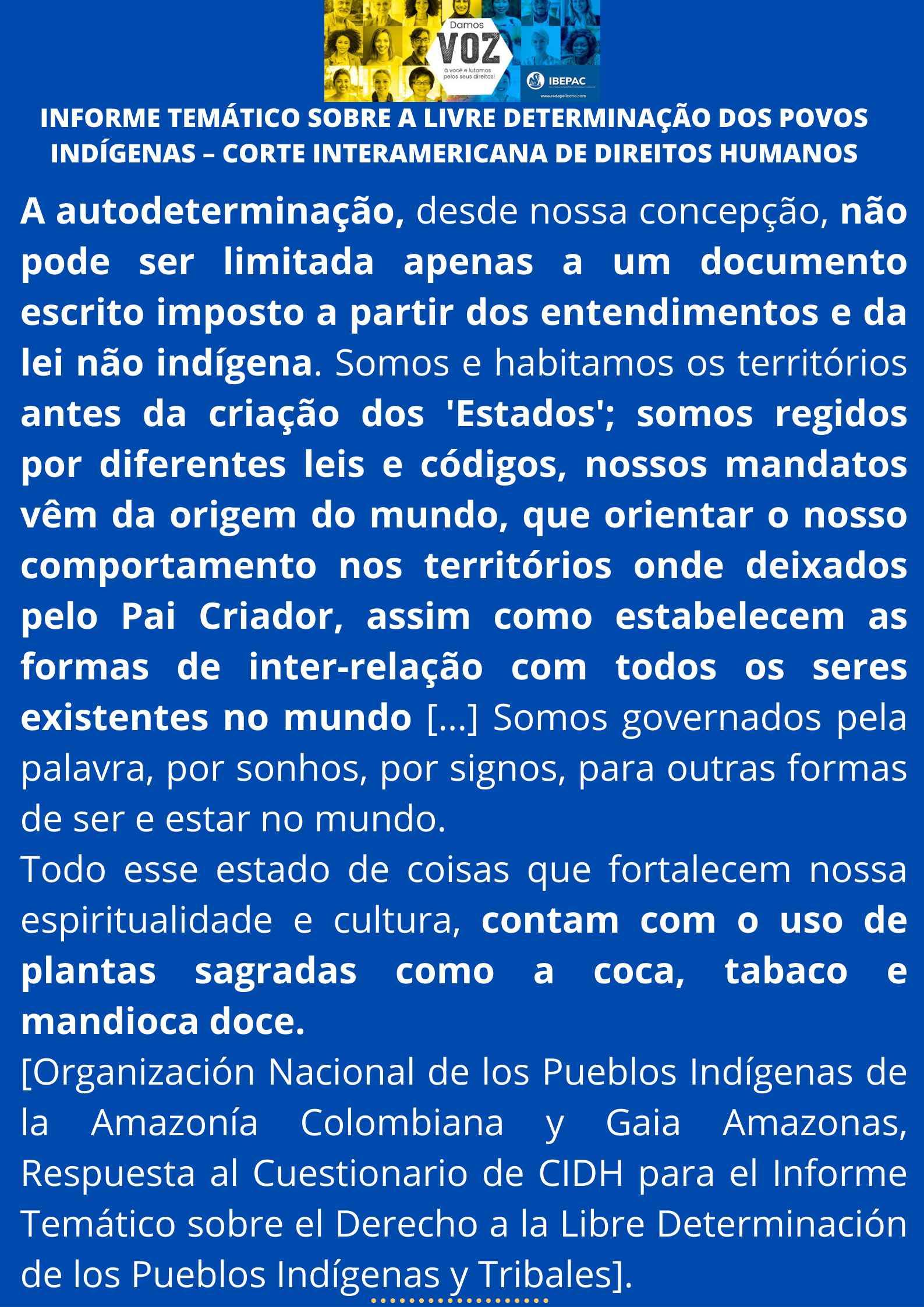 INFORME TEMATICO SOBRE A LIVRE DETERMINACAO DOS POVOS INDIGENAS