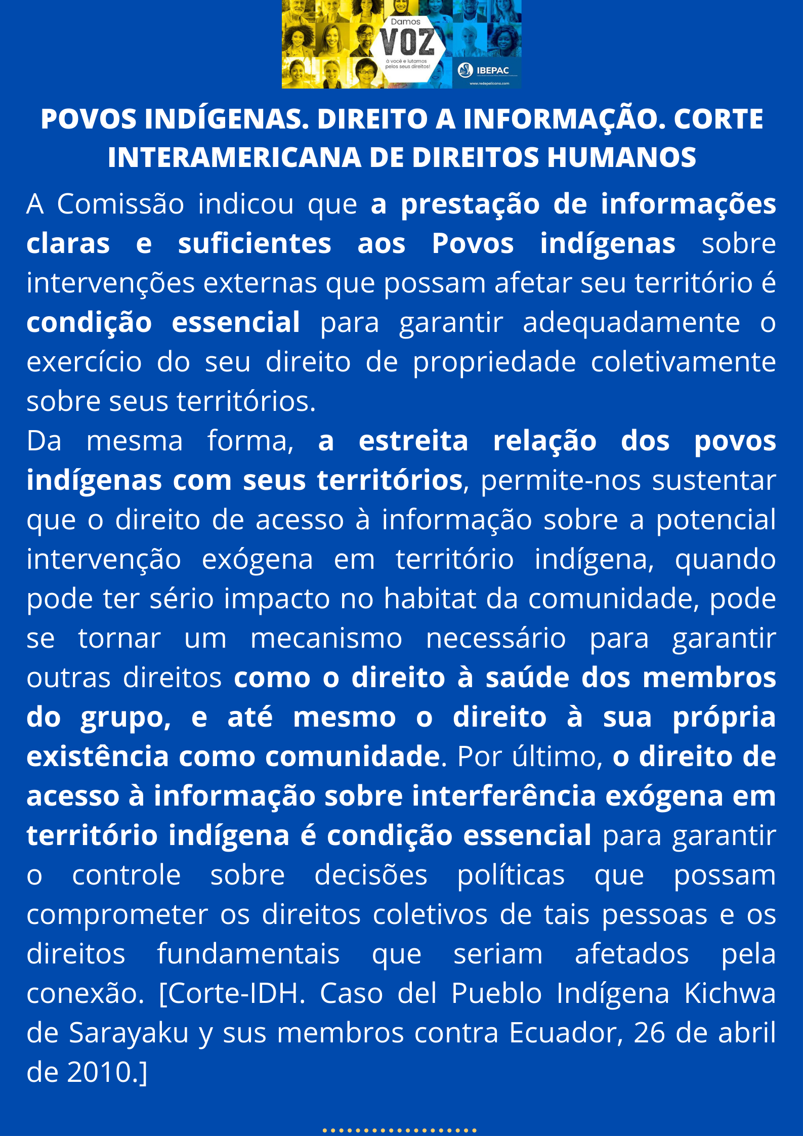 POVOS INDIGENAS. DIREITO A INFORMACA