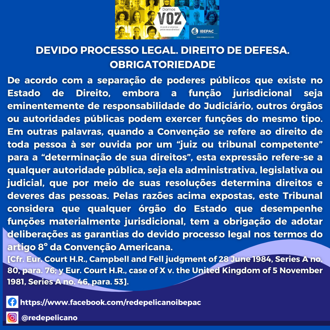 rede pelicano devido processo legal. direito de defesa